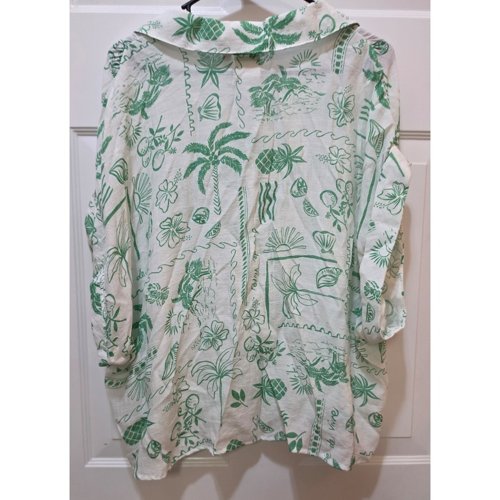 NWT Zac & Rachel Woman 2X Tropical Toile Button Up Blouse Green White Palm Tree - Picture 6 of 6
